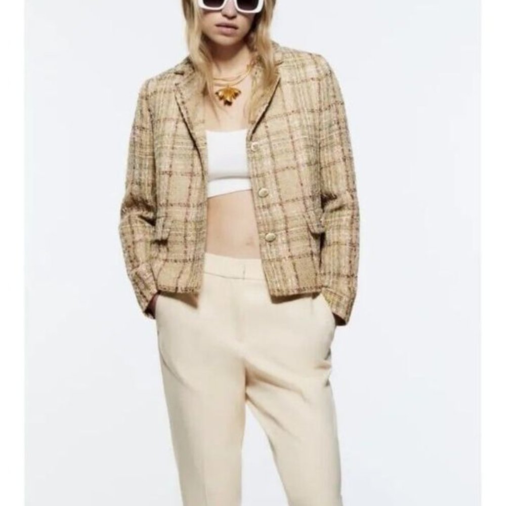 Zara Textured Cropped Blazer Size XL